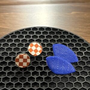 Geometric Earrings Set - Orange and Blue